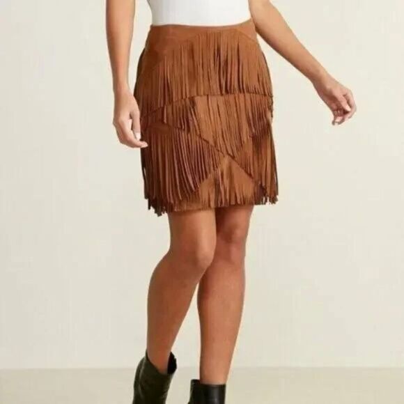 Kobi Halperin Portia Suede Fringe 100% Goat Lined Mini Women's Skirt Size 8 - Picture 10 of 10